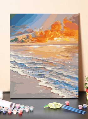 数字油画diy手工填充海上生花梦幻海滩风景画手绘涂色油彩画画