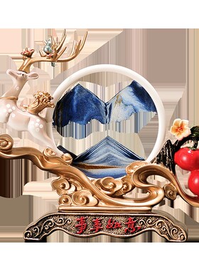 视中漏家居沙式沙画创意摆件招财鹿摆件玄关客厅电新柜树脂工艺摆
