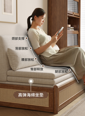 实木折叠沙发床两用推拉床新中式伸缩罗汉床小户型客厅北欧儿童床