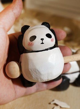 打定情绪可位熊猫木鱼敲稳解压办公室桌面工爱摆件装饰品玩具