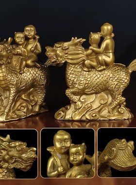 玉铜子嗣麒麟摆件一对金童纯女室居客厅卧家麒麟装饰工艺品摆件