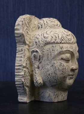 中式仿古家居装品饰 复古中用风做旧摆件 办公国品佛头书立 观音
