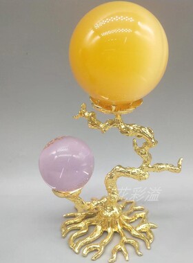 座金两朵梅花水晶球座水晶球底合底托架物架球置球金属球托支架