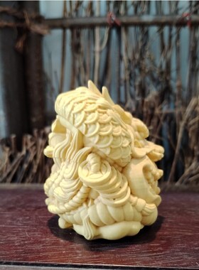 黄杨木雕五帝龙十二生肖整料制作工艺卧龙手把件家具办公桌小摆件