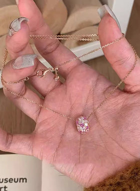粉色满钻吊坠项链简约时尚