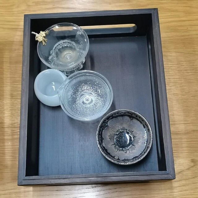 Chinese tea set desktop storage box multi-functional exquisite box bamboo double layer stackable portable tea cup storage cabinet