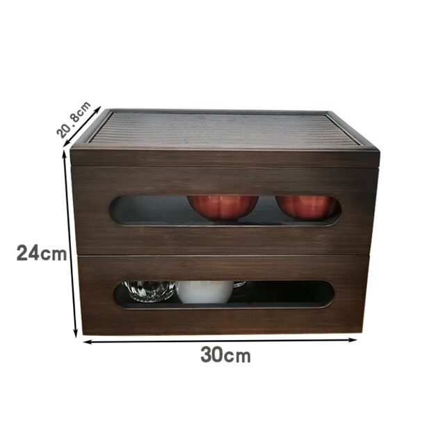 Chinese tea set desktop storage box multi-functional exquisite box bamboo double layer stackable portable tea cup storage cabinet