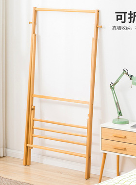 简易衣帽架落地卧室内晾挂衣架子家用房间衣服折叠实木收纳置物架