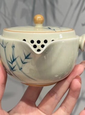 惊蛰 冰台釉下彩手绘茶壶 蓝竹手抓壶 泡茶器 文人 书房茶泡