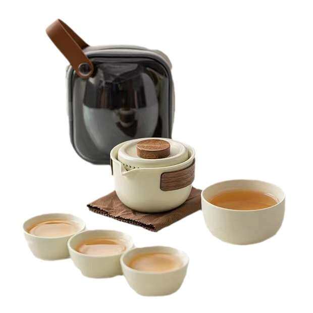 Ru kiln travel tea set set one pot four cups portable outdoor quick cup kung fu teapot teacup printed logo