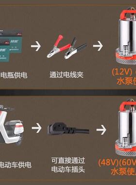 直流潜水泵12V24V抽水泵48V60V家用电瓶电动车小型农用灌溉抽水机