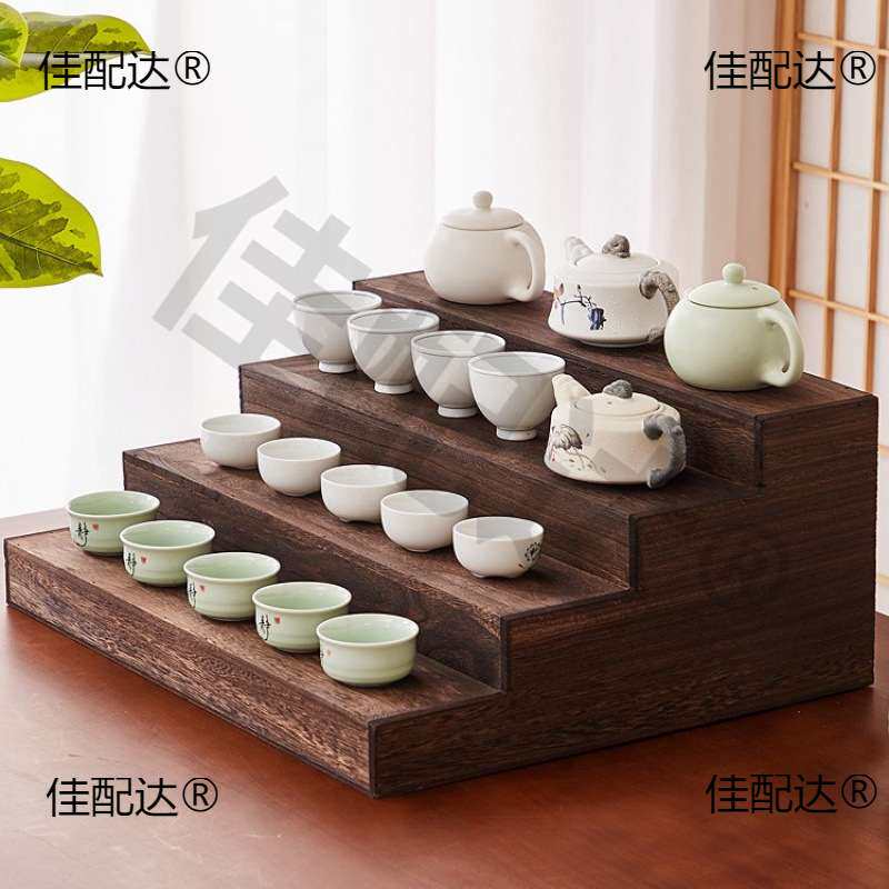 Solid wood desktop small-sized Bogu rack teapot cradle tea set storage rack Chinese teaware tea cup rack storage rack step rack
