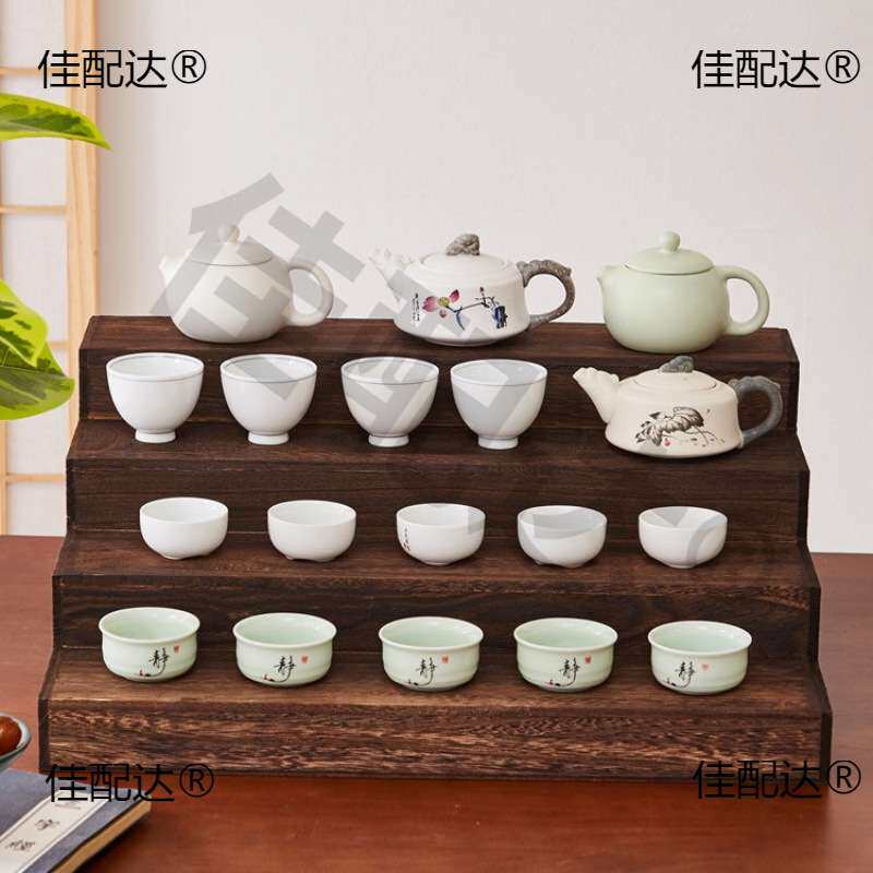 Solid wood desktop small-sized Bogu rack teapot cradle tea set storage rack Chinese teaware tea cup rack storage rack step rack
