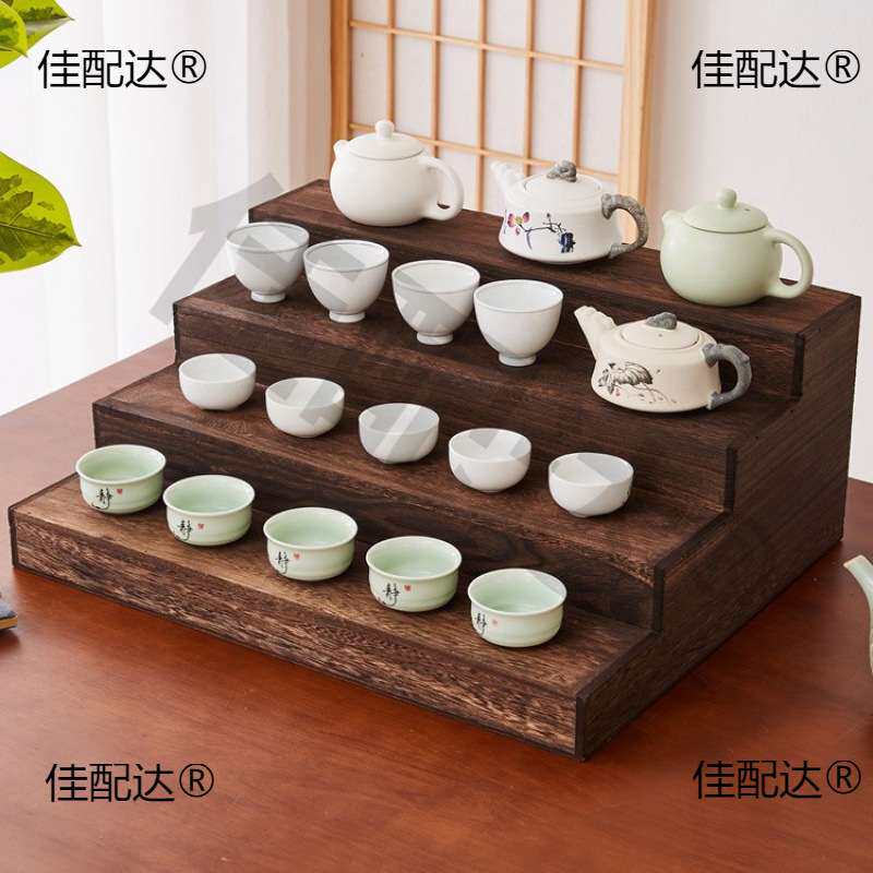 Solid wood desktop small-sized Bogu rack teapot cradle tea set storage rack Chinese teaware tea cup rack storage rack step rack