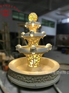 供应砂岩小天使喷泉 花园仿石雕出水造景 酒O店别墅庭院装饰喷水