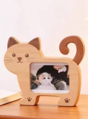 实木卡通猫咪纪念相框可爱宠物猫咪造型相框摆件桌面木制相框摆台