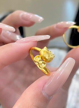 999足金KT猫蝴蝶结黄金戒指活口
