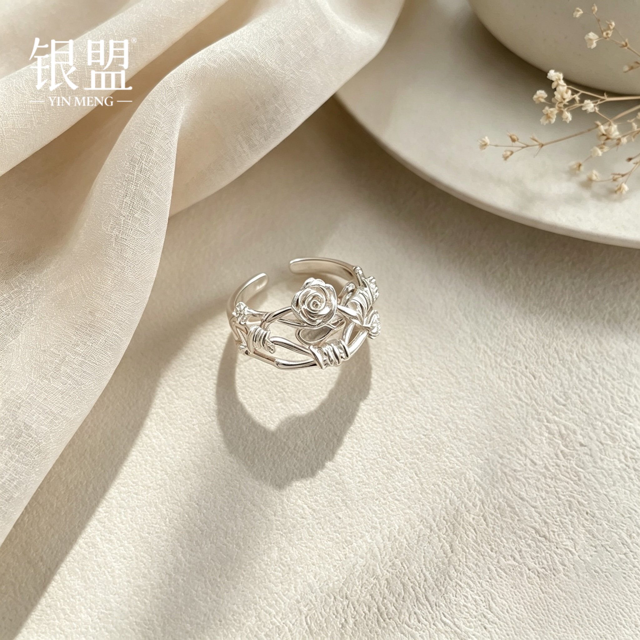 Yinmeng S925 silver rose ring for girls