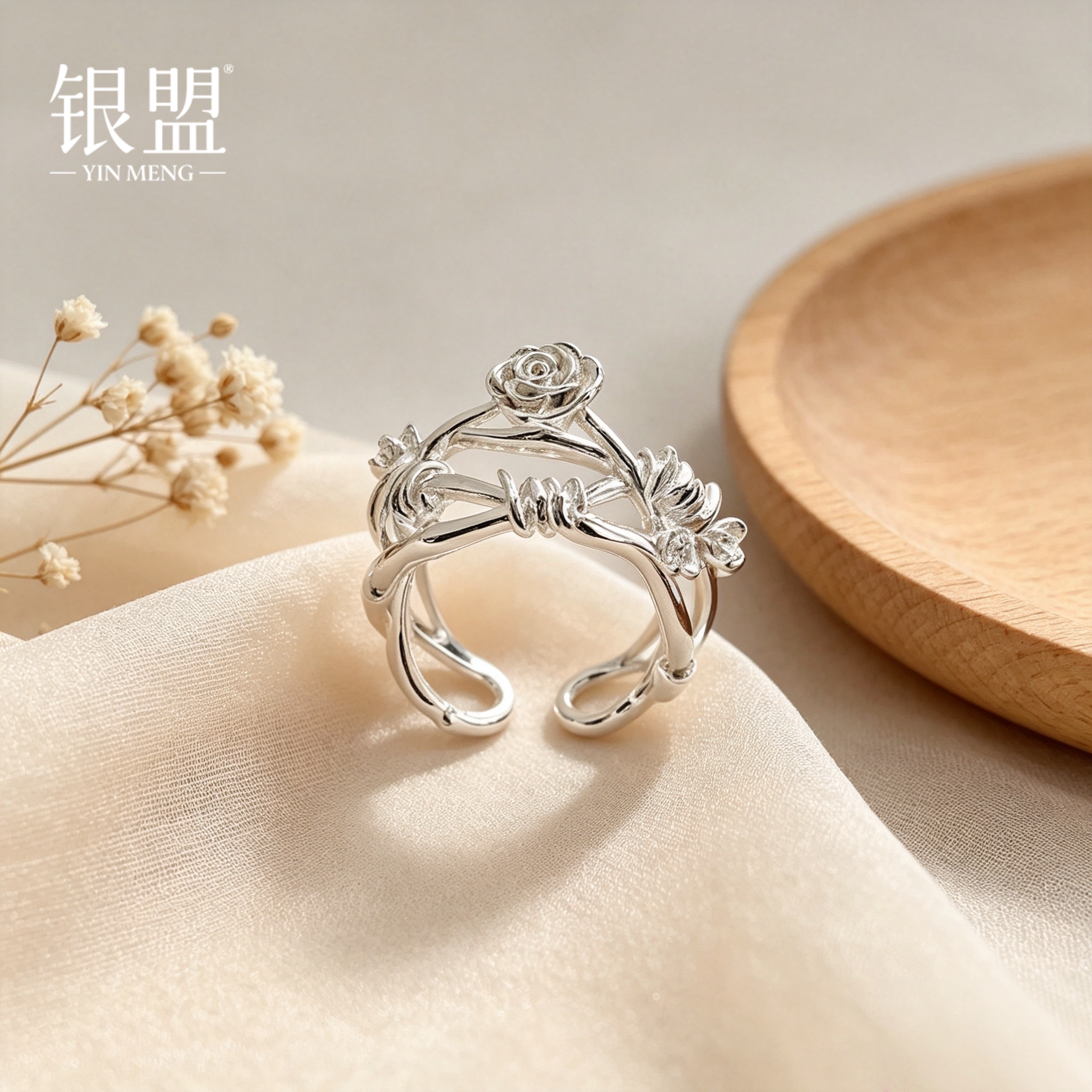 Yinmeng S925 silver rose ring for girls