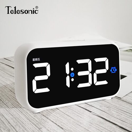 TELESONIC天王星床头闹钟学生电子闹表静音夜光智能音乐数字台钟 - 图0