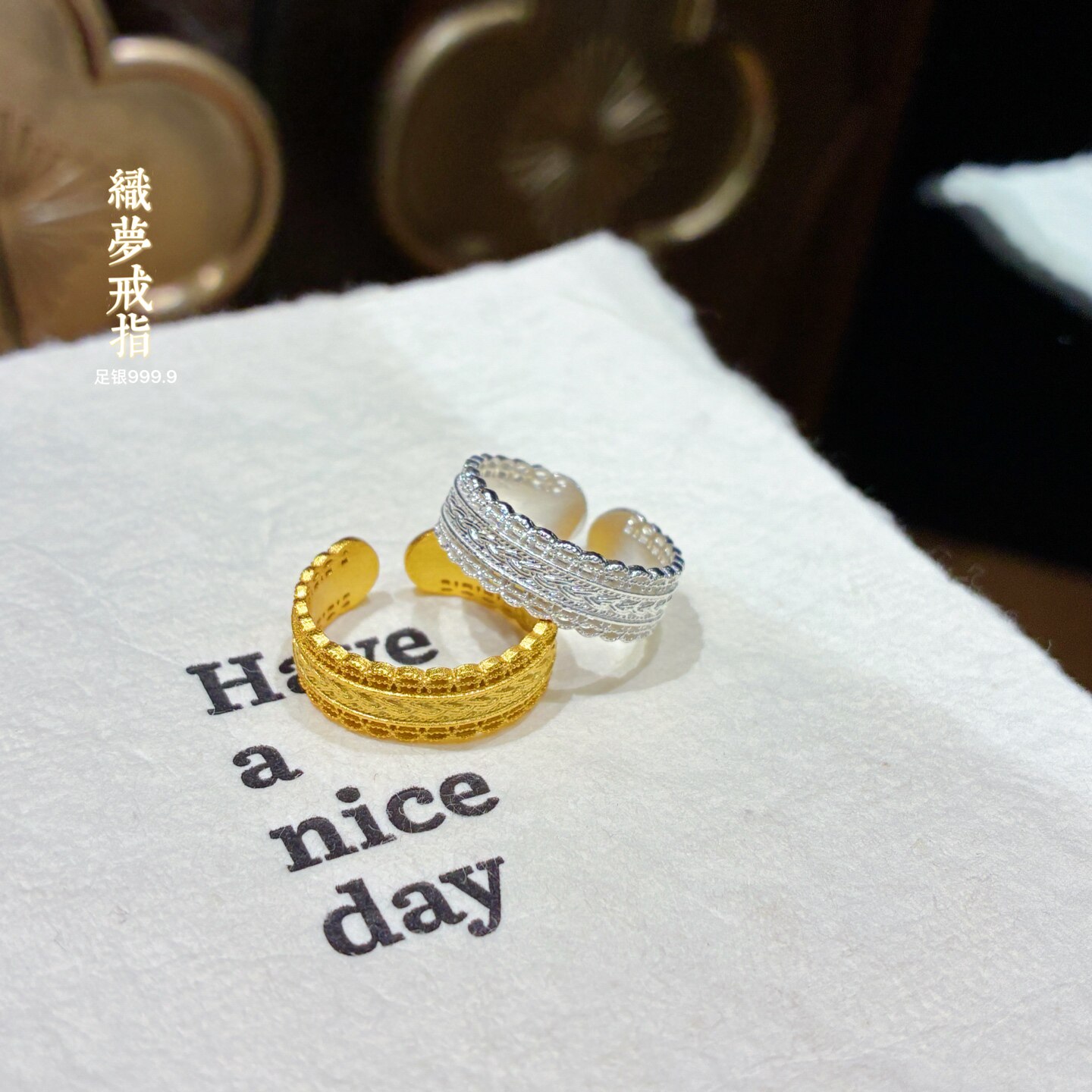 999 silver pure gold ring for women
