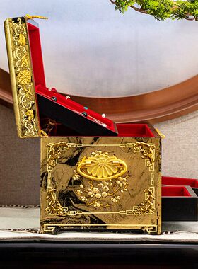 永隆号平遥推光漆器金变九子柜平遥推光漆器首饰柜28cm