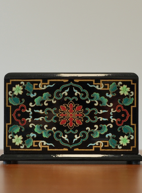 永隆号平遥推光漆器缠枝莲纸巾盒（磁吸）收藏品非遗产品16cm