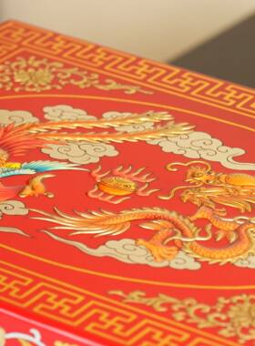 永隆号平遥推光漆器大红龙凤礼金盒闺蜜结婚新中式非遗产品35cm