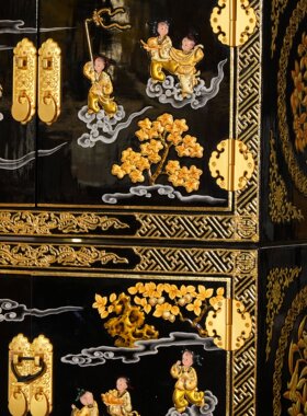 永隆号平遥推光漆器紫红百子五节柜收藏品非遗产品50cm