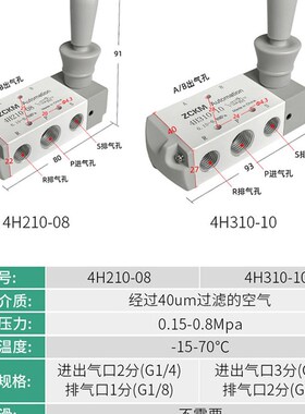 气动开关手板阀手拉手动换向阀门气缸控制4H310电磁阀3R/4R210-08
