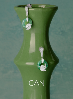 CAN璨 冰底飘花非洲翠衔翠归银耳饰耳钉女新原创珠宝新中式饰品