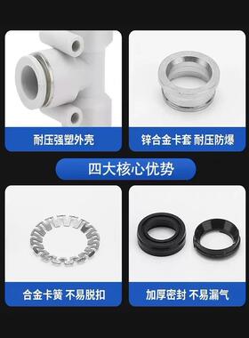PK款白色气管接头气动软管快速塑料快插APK/4/6/8/10/12/五通接头
