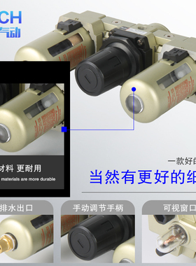 BLCH百灵气动三联件气源处理器过滤器调压阀油水分离器自动排水器