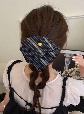 韩系布艺条纹方巾发圈丸子头