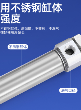 六角不回转气缸CDM2KB20/25/32/40-100不锈钢迷你气缸杆不旋转