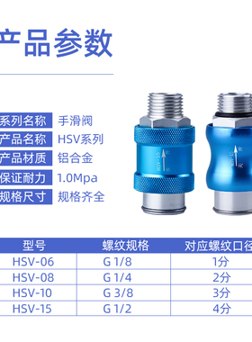 气动元件 滑动开关/手滑阀 HSV-06/08/10/15 1/2/3/4 分内外螺纹