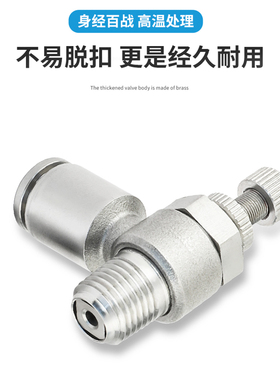 304不锈钢可调快插接头SL6-01/8-02/12-04排气节流阀气缸调速接头