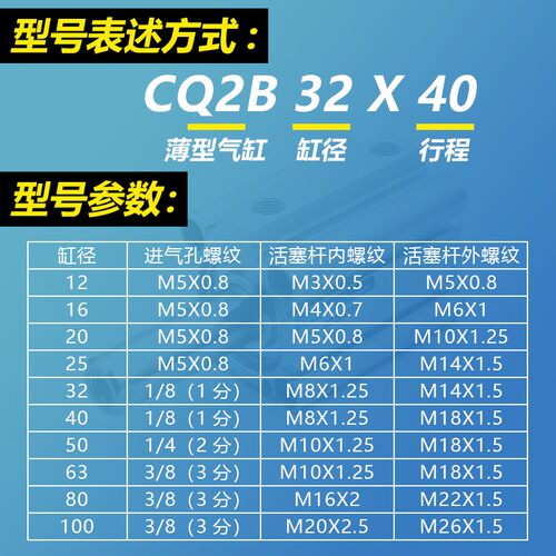 CQ2B32小型气动薄型气缸CDQ2B32-10/15/20/25/30/40/50/DZ/DM青文 - 图2