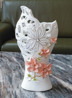 陶瓷花瓶摆件白色客厅干花插花电视柜装饰品餐桌中式创意鲜花瓶插