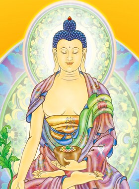 药师佛琉璃光如来画像挂画 东方三圣月光日光菩萨 佛堂水陆画卷轴
