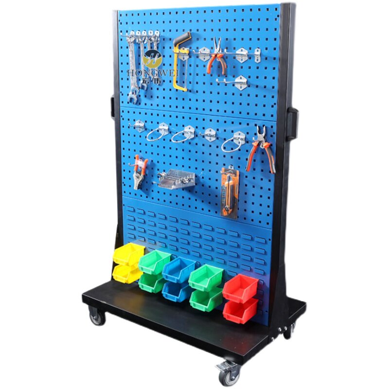 Double-sided mobile material rack tool organizer hole plate square hole hanging plate hook hardware tool cart display rack