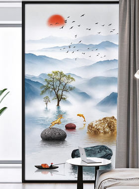 可定制山水磨砂玻璃贴透光不透明