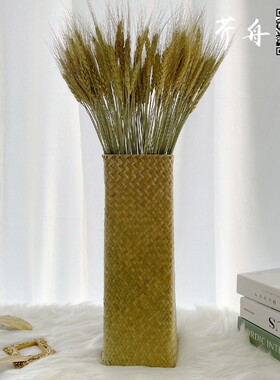 天然麦穗干花摆件草编花瓶花篮真花束礼品大麦子客厅竹编装饰花卉