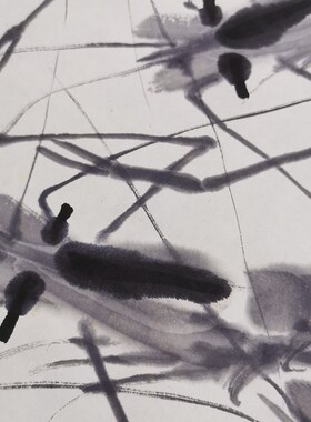 齐白石国画 虾趣图 复古书画水墨写生真迹微喷仿古装裱挂轴装饰画