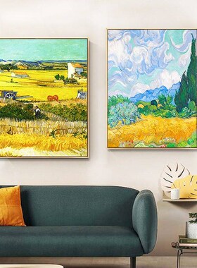 梵高装饰画绿色麦田油画沙发背景墙落地摆画卧室餐厅玄关挂画名画