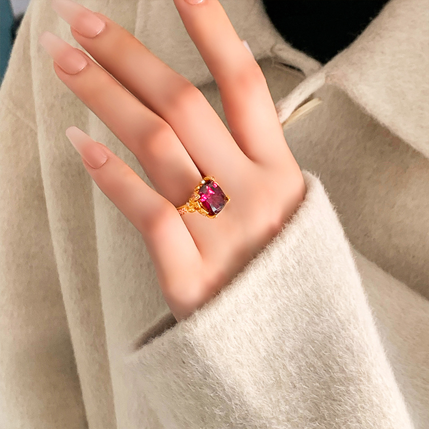 De Share Lilac Jewelry Gold Ring Women's Pure Gold 999 Ring Inlaid Ring Wake Up Original