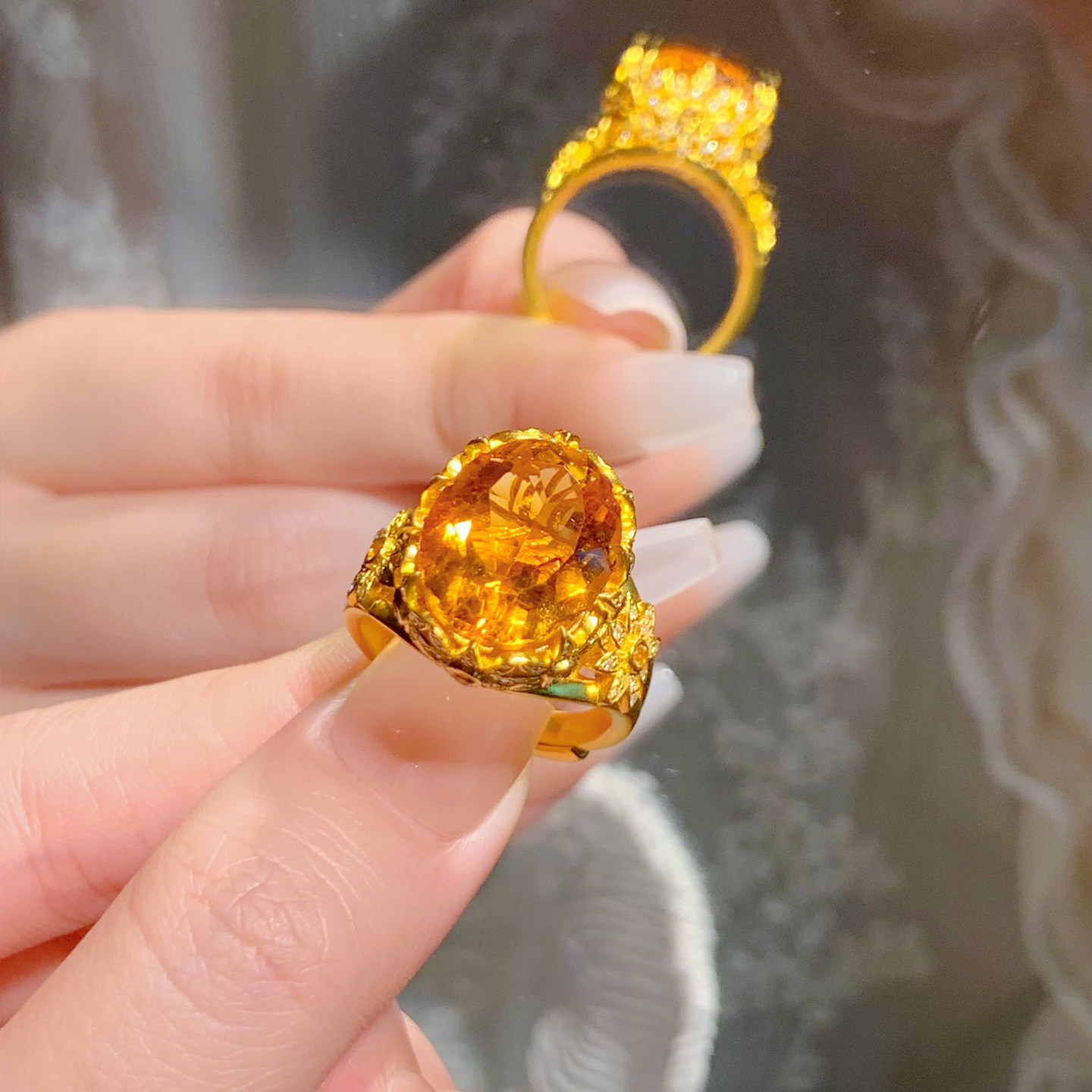 De Share lilac jewelry gold ring women's pure gold 999 ring inlaid ring Nes original high-end