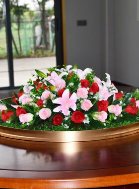 餐桌假花大圆桌中间装饰花摆件人造花圆形转盘绢花草坪草毯仿真花