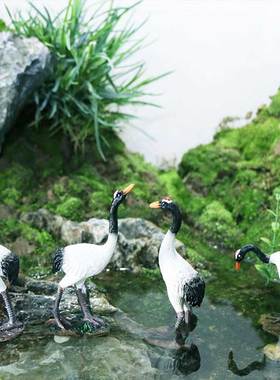 丹顶鹤小盆景饰品微景观仿真仙鹤摆件造景假山花园庭院水鸟动物
