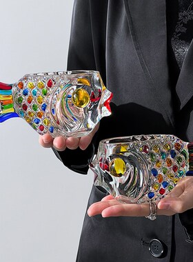趣皿欧式玻璃花瓶彩色创意鱼形水培绿萝花器桌面摆件办公室装饰品